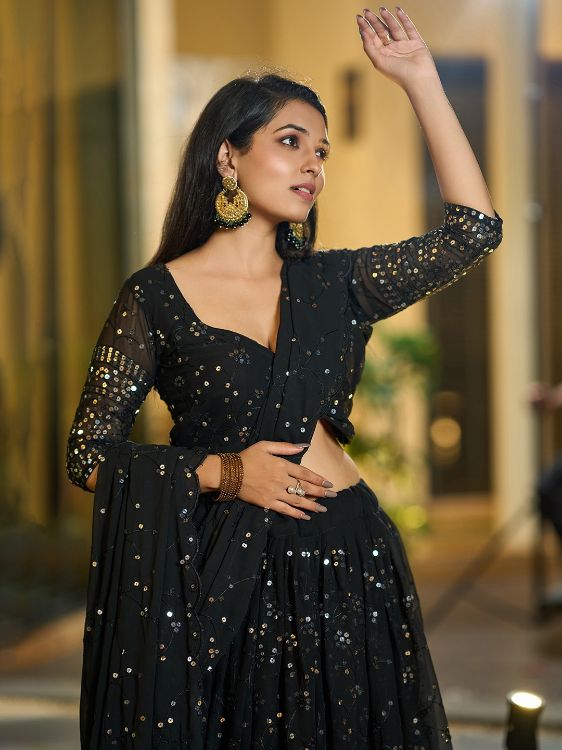 Picture of Grand Georgette Black Lehenga Choli