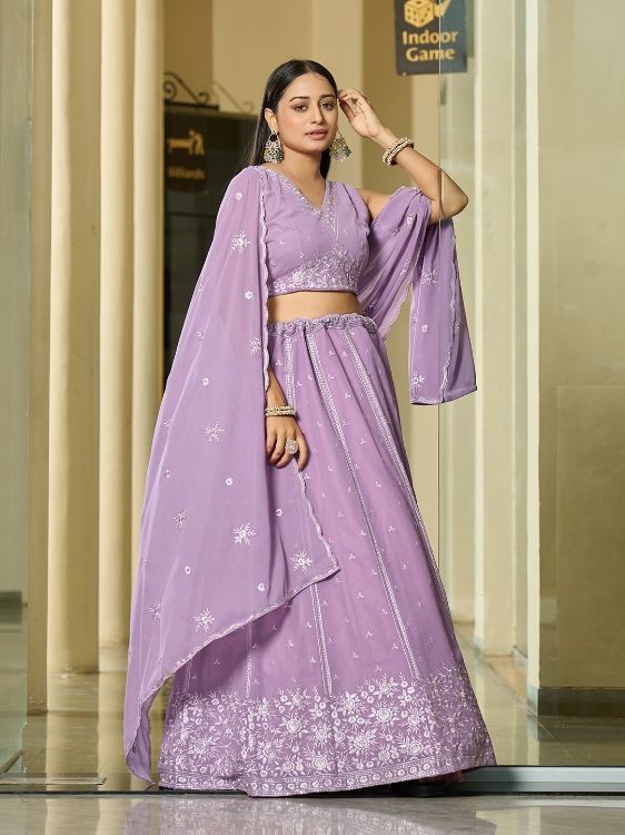 Picture of Nice Georgette Light Lavender Lehenga Choli
