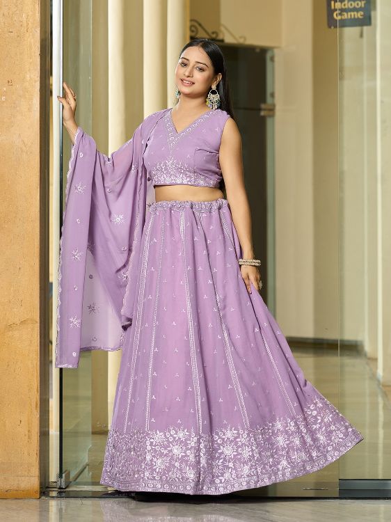 Picture of Nice Georgette Light Lavender Lehenga Choli
