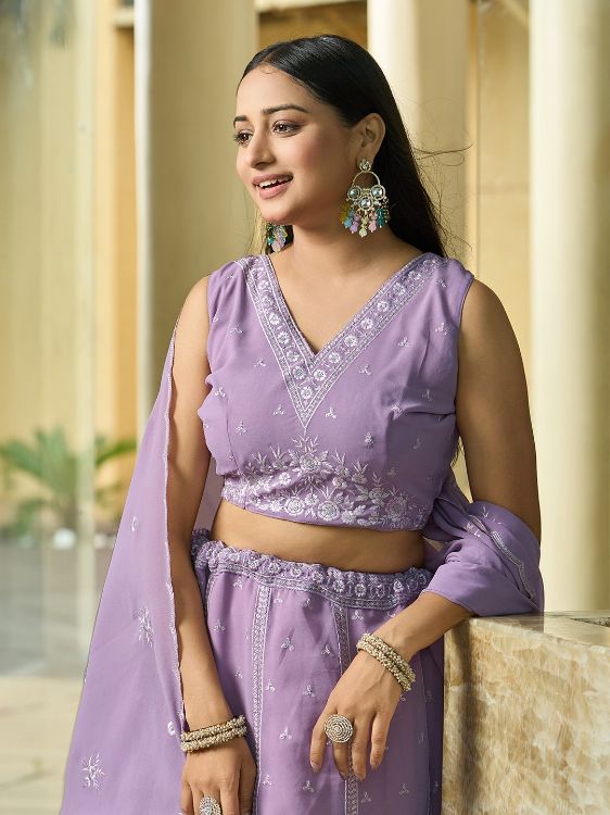 Picture of Nice Georgette Light Lavender Lehenga Choli