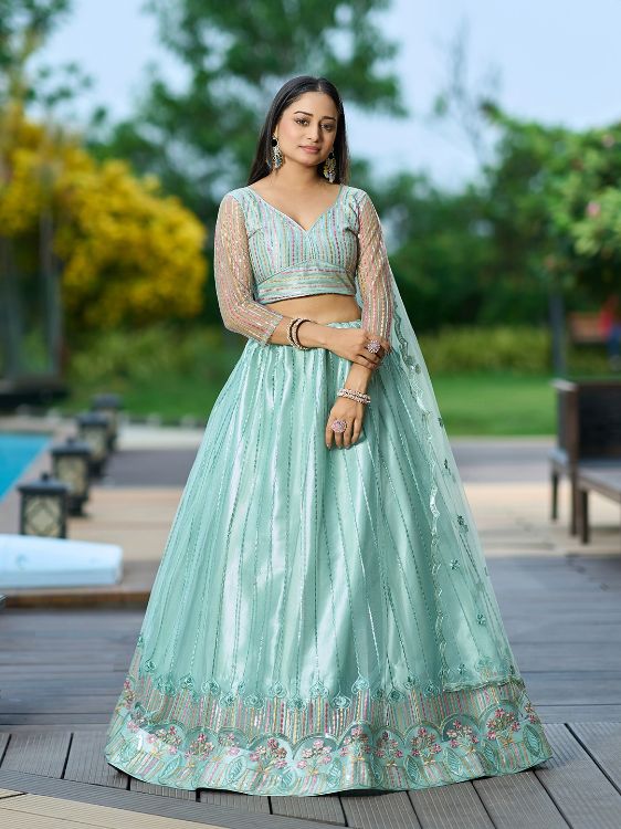 Picture of Grand Net Light Green Lehenga Choli