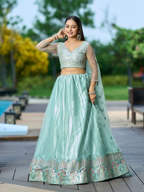 Picture of Grand Net Light Green Lehenga Choli