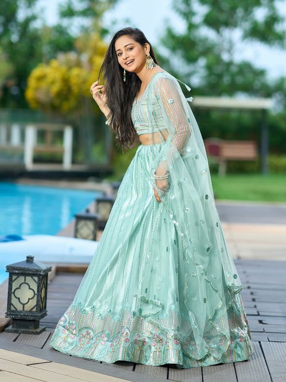Picture of Grand Net Light Green Lehenga Choli