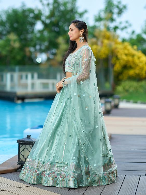 Picture of Grand Net Light Green Lehenga Choli