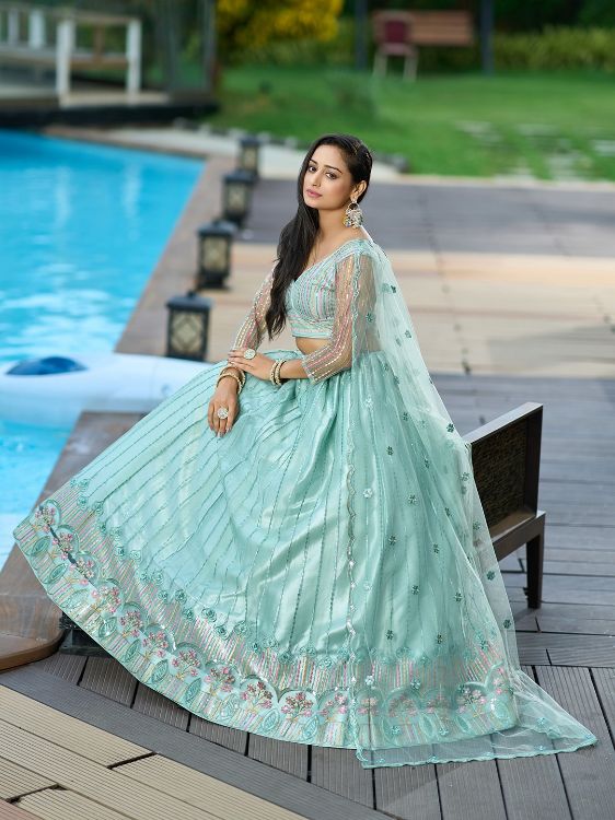 Picture of Grand Net Light Green Lehenga Choli