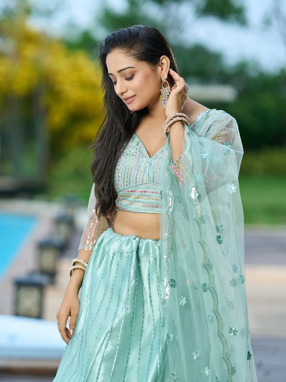 Picture of Grand Net Light Green Lehenga Choli