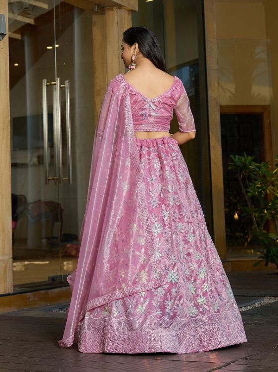 Picture of Well Formed Silk Net Pink Lehenga Choli