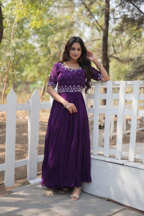 Picture of Radiant Georgette Purple Readymade Gown