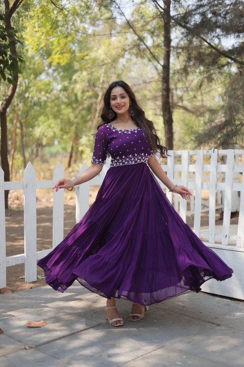 Picture of Radiant Georgette Purple Readymade Gown