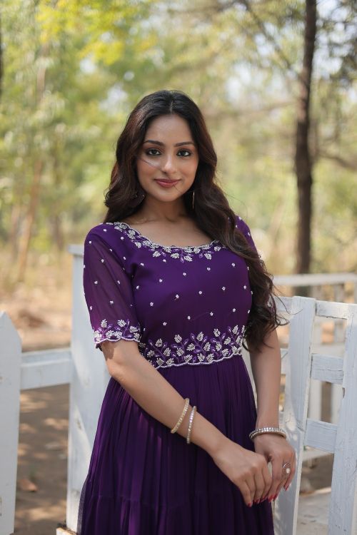 Picture of Radiant Georgette Purple Readymade Gown
