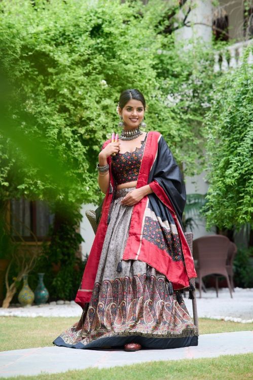 Picture of Pleasing Tussar Silk Multi Lehenga Choli