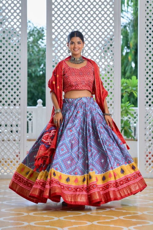 Picture of Pleasing Tussar Silk Multi Lehenga Choli