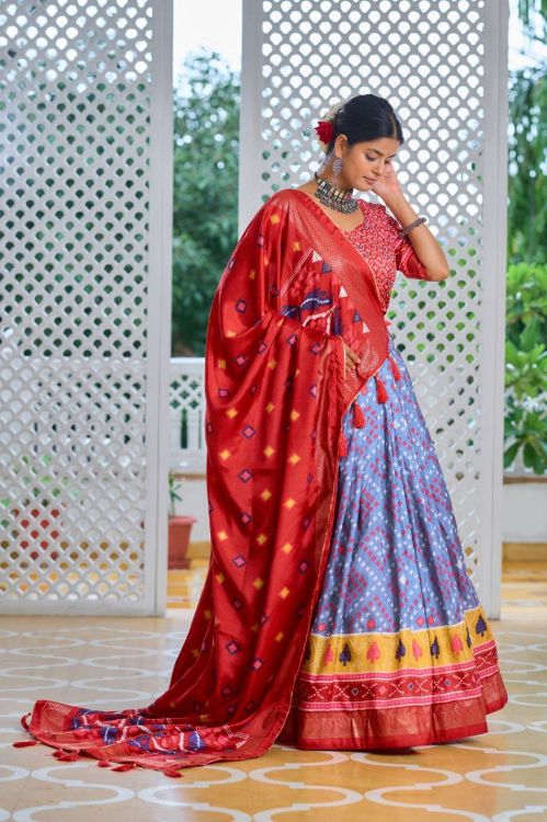 Picture of Pleasing Tussar Silk Multi Lehenga Choli