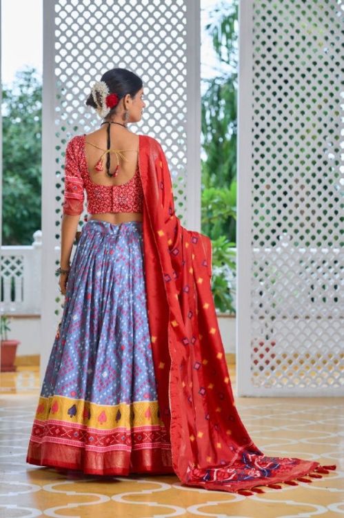 Picture of Pleasing Tussar Silk Multi Lehenga Choli