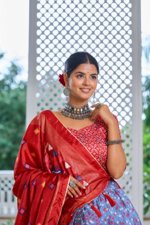 Picture of Pleasing Tussar Silk Multi Lehenga Choli