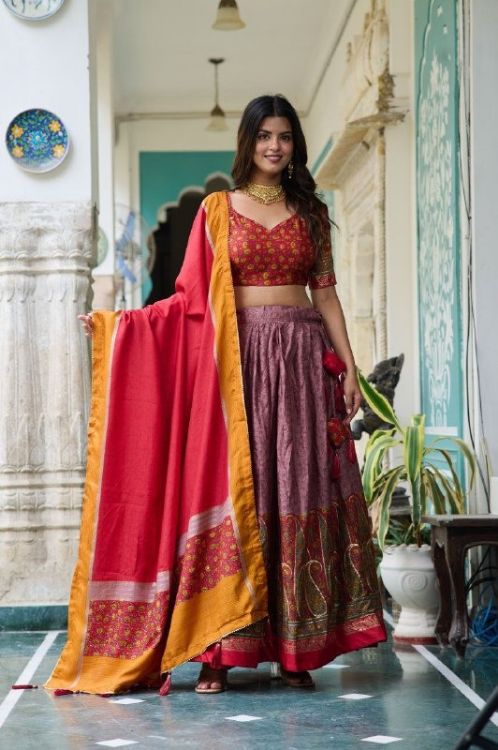 Picture of Well Formed Tussar Silk Multi Lehenga Choli